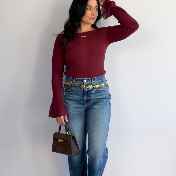 Women’s Ballet Neck Knit Top – Wine Red - Picture 2 of 8